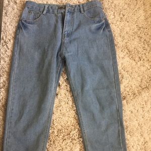 mom jeans with swirls at bottom